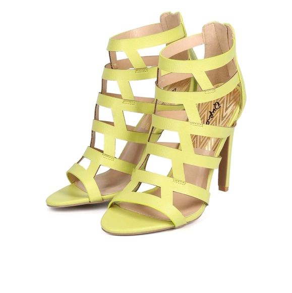 Lemon Lime Caged Open Toe Stiletto Heels EUC - Picture 1 of 7